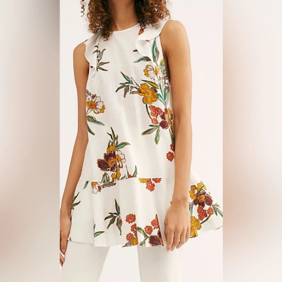 Free People Summer Tulum, linen blend tunic. Small long silhouette, back closure - Picture 1 of 11
